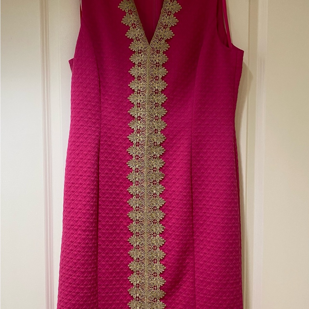 Pappagallo Fuchsia Quilted Dress with Gold Accents